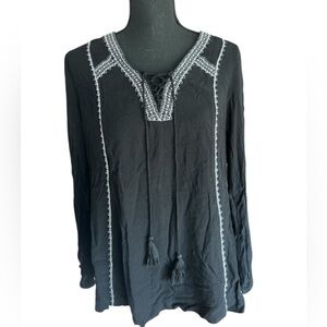 Sonoma Black and White Long Sleeve Tie Front Blouse